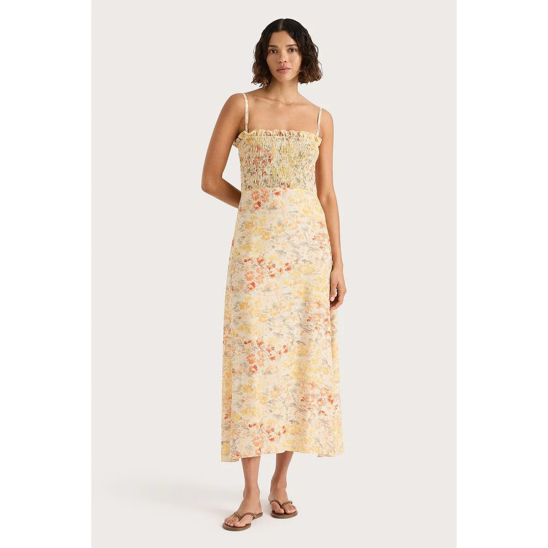 FAITHFULL SORANA MIDI DRESS ADELINE FLORAL YELLOW