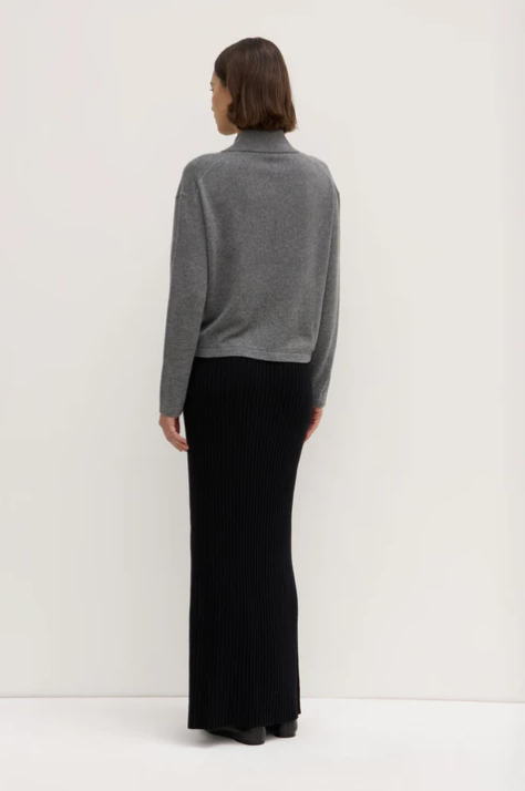 Wool Cashmere Ribbed Maxi Skirt - Black