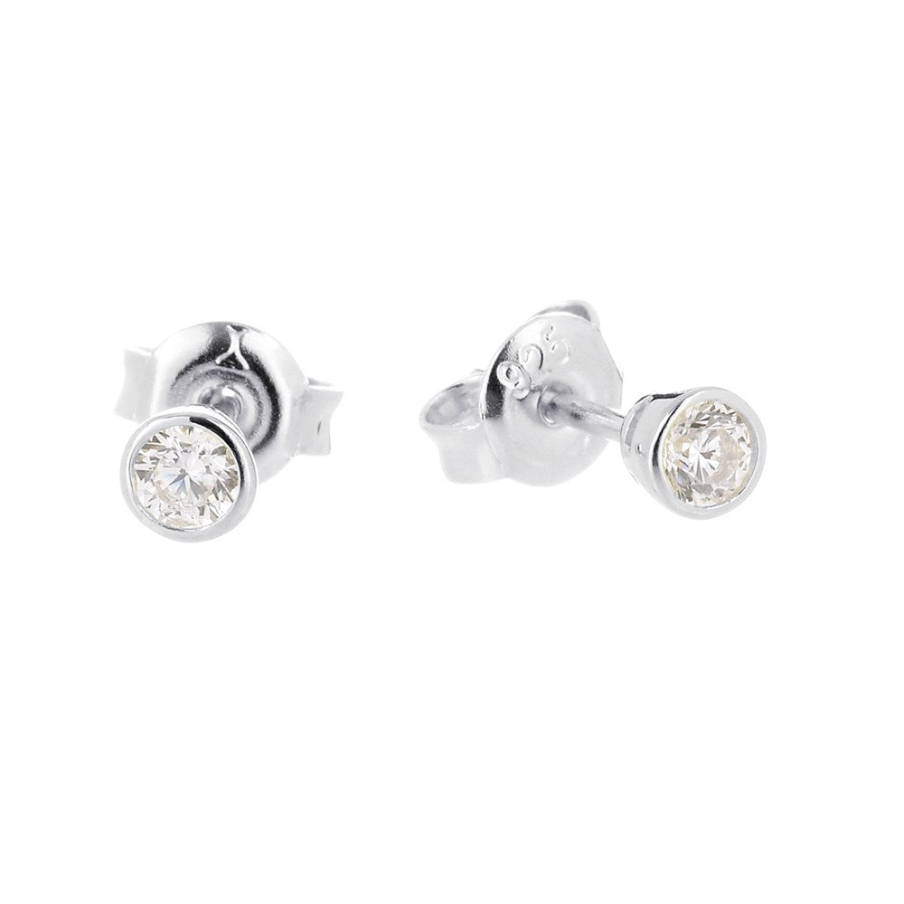 Cubic Zirconia Stud Earring 3.0mm  - silver