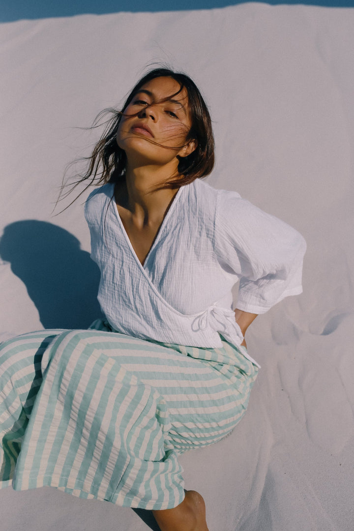 Ivy Pant - Seafoam Cotton Stripe