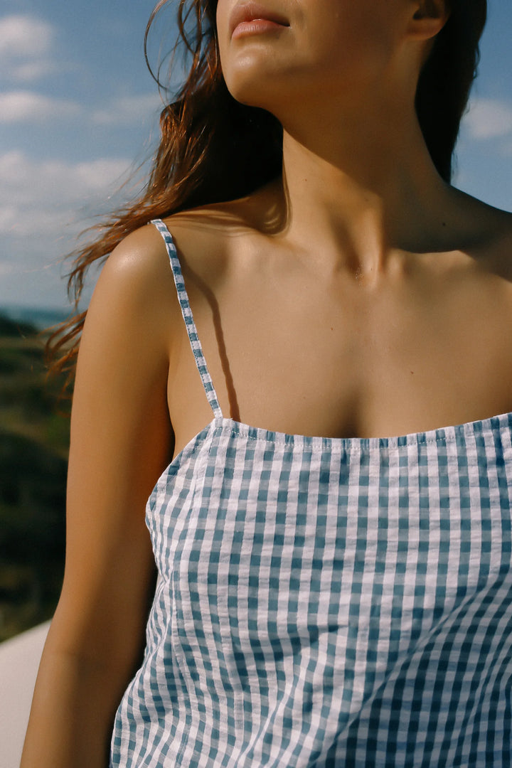 Isla Strappy Dress - Blue Gingham