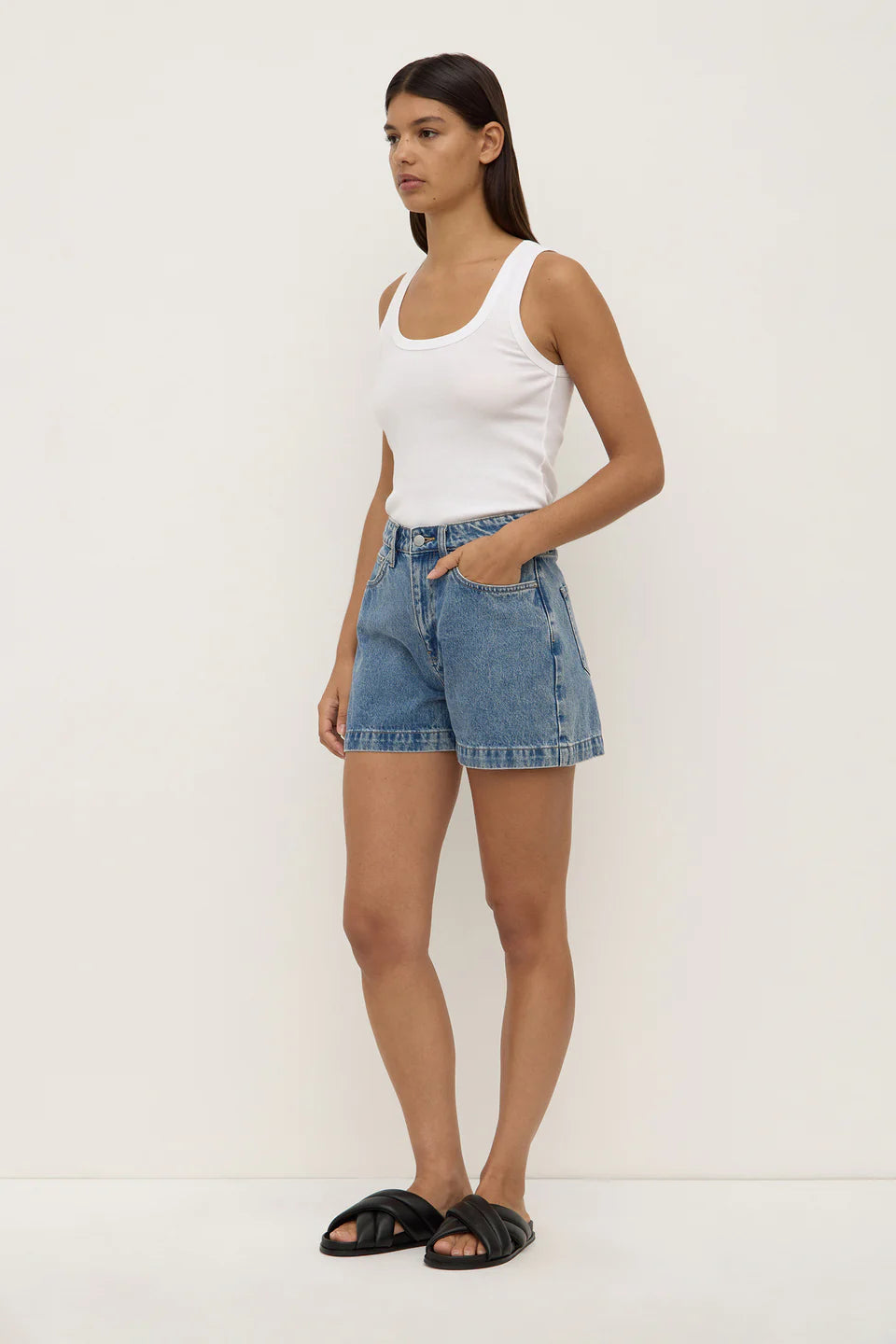 Boxy Denim Short - Dark stone