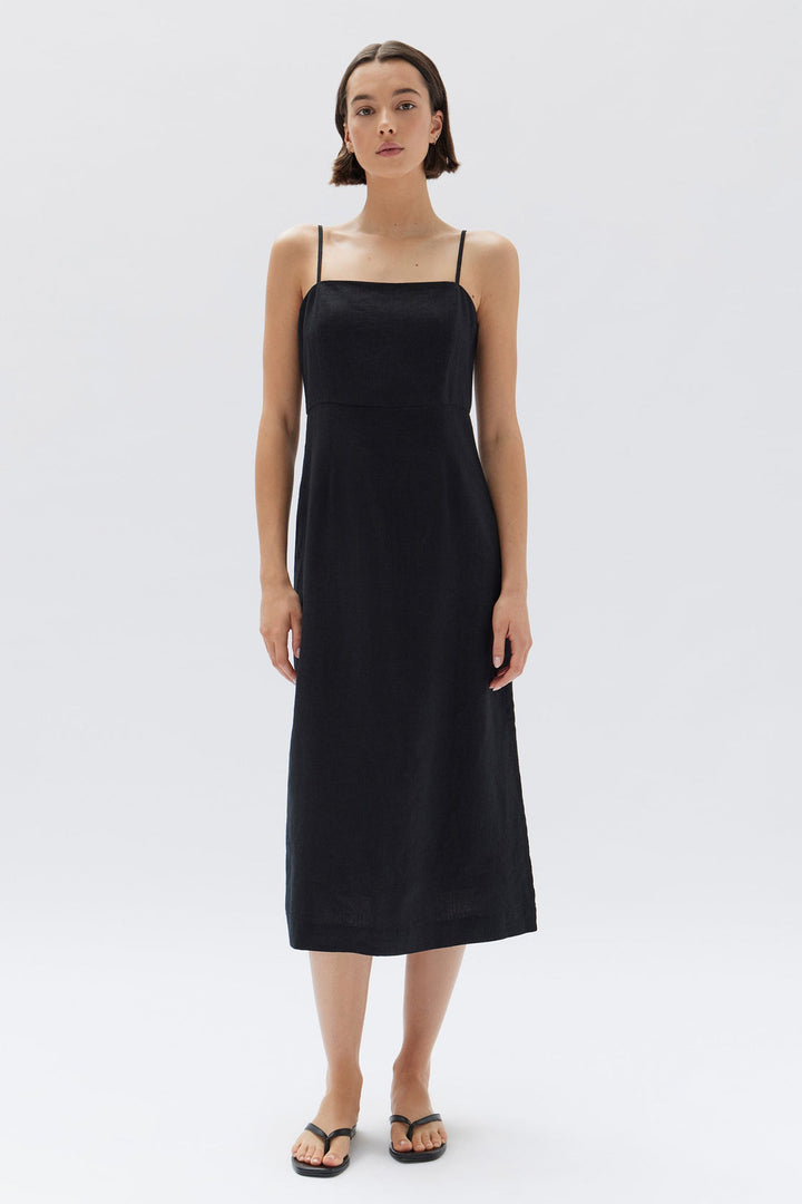 Eliza Linen Midi Dress - Black