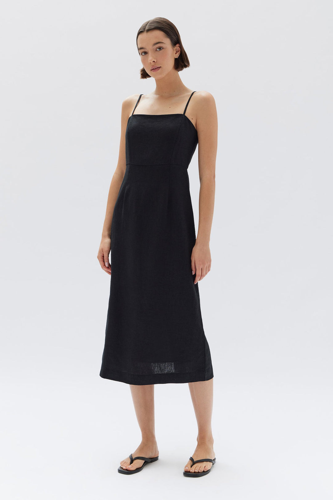 Eliza Linen Midi Dress - Black