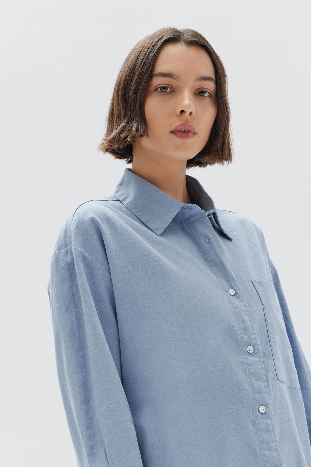 Grace Linen Blend Long Sleeve Shirt - Glacial
