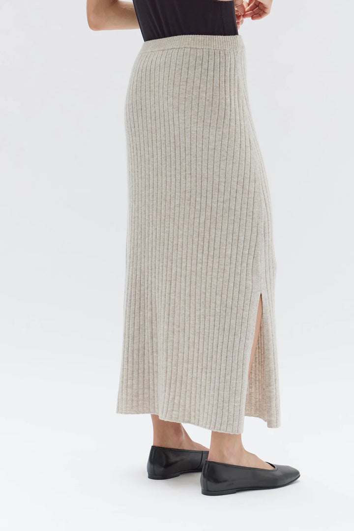 Wool Cashmere Rib Skirt - Oat Marle