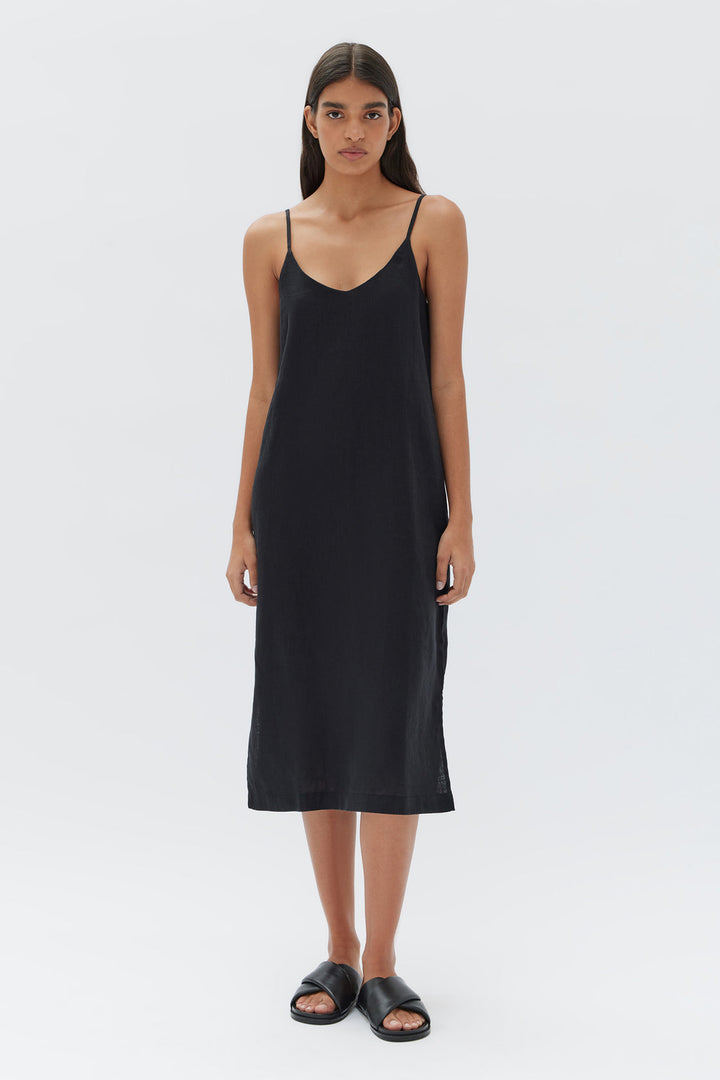 Linen Slip Dress - black