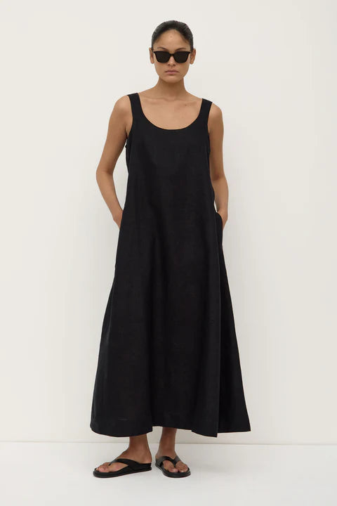 Maree Linen Midi Dress - Black