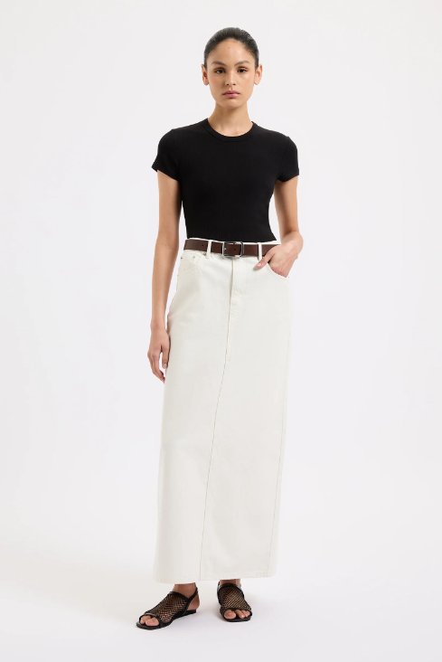Organic Denim Maxi Skirt - Ecru