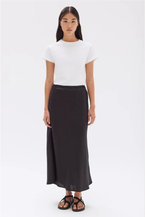 Stella Linen Bias Skirt - Black