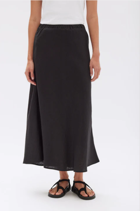 Stella Linen Bias Skirt - Black