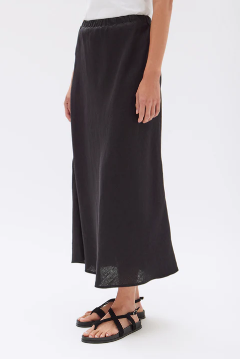 Stella Linen Bias Skirt - Black