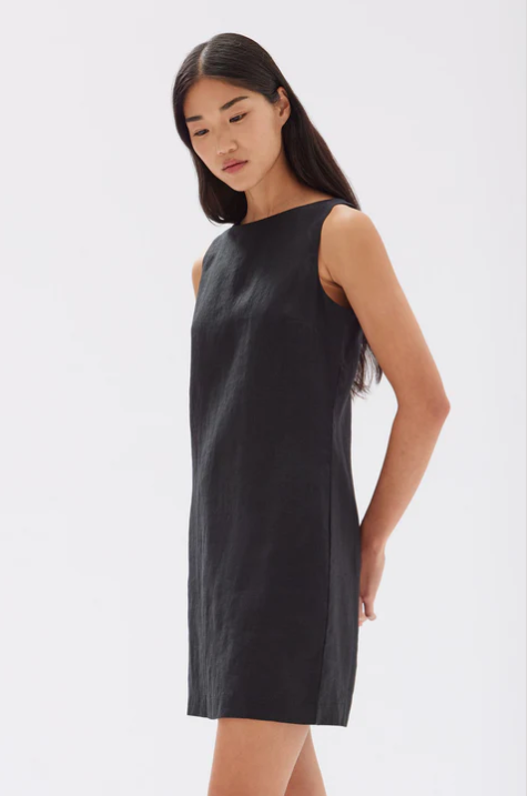 Nadine Linen Mini Dress - Black