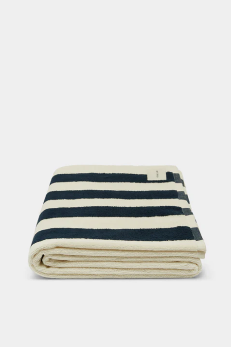 Cotton Stripe Beach Towel - True Navy/Cream