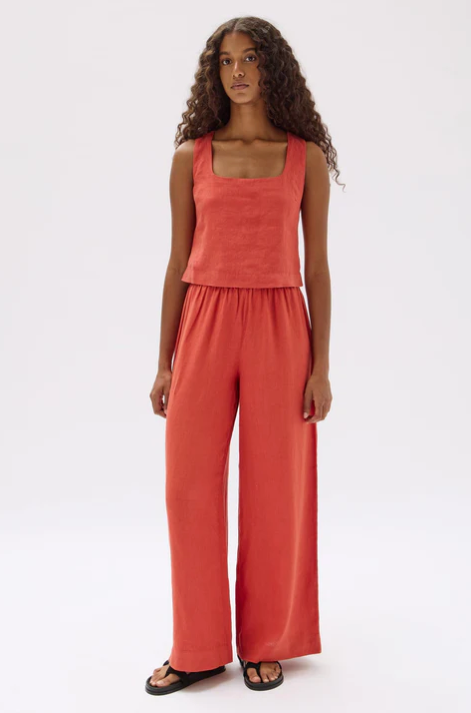 Georgina Linen Top - Papaya