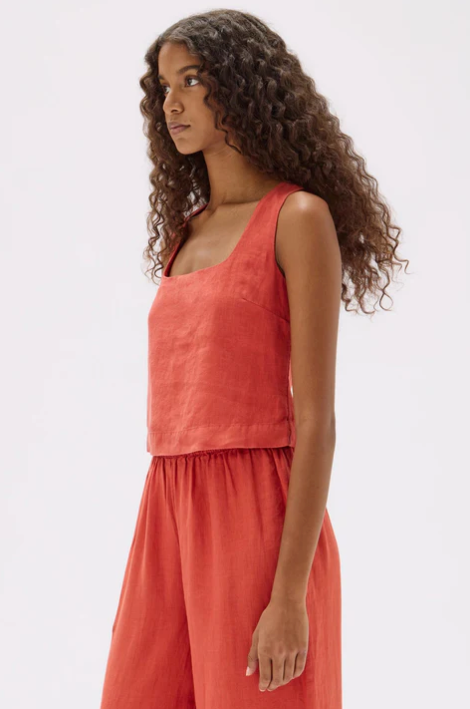 Georgina Linen Top - Papaya