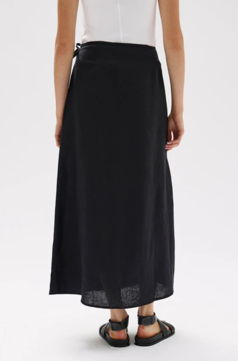 Roma Linen Wrap Skirt - Black