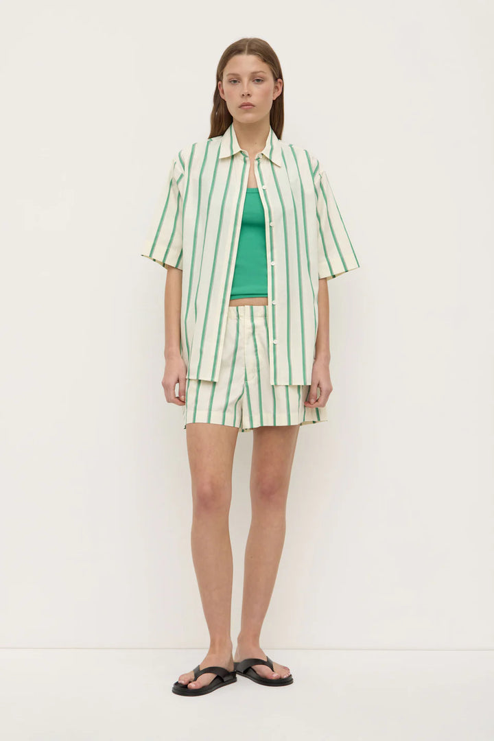 Agnes stripe short sleeve shirt - Butter/bright green