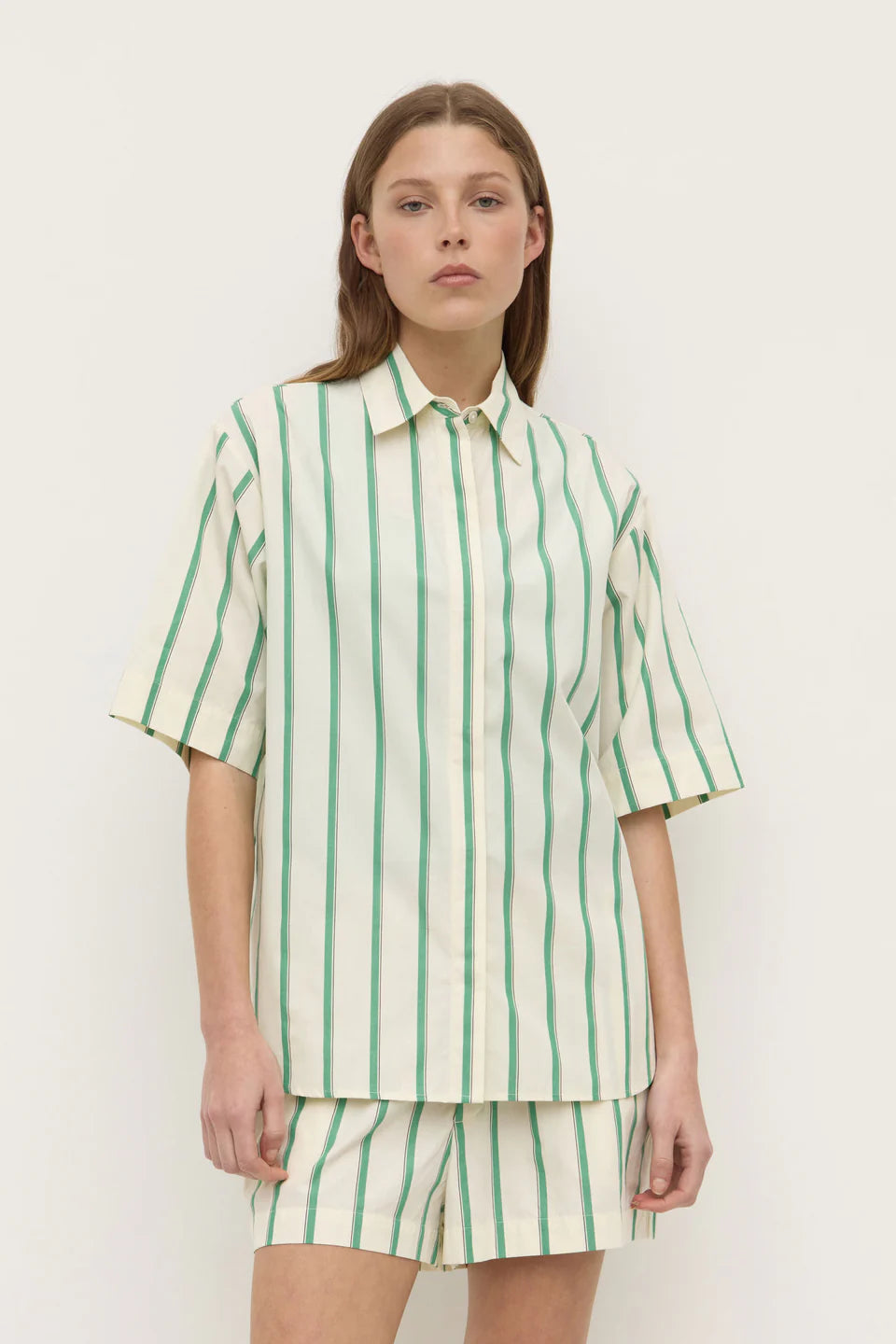 Agnes stripe short sleeve shirt - Butter/bright green