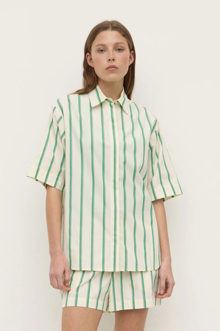 Agnes stripe short sleeve shirt - Butter/bright green