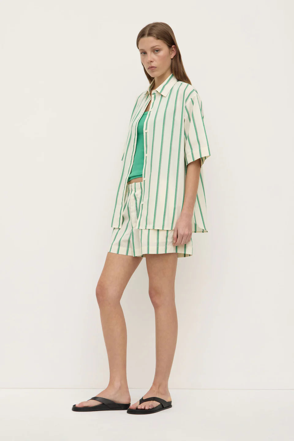 Agnes stripe short sleeve shirt - Butter/bright green