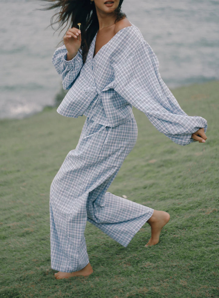 Ella Wrap Top - Cloud Plaid