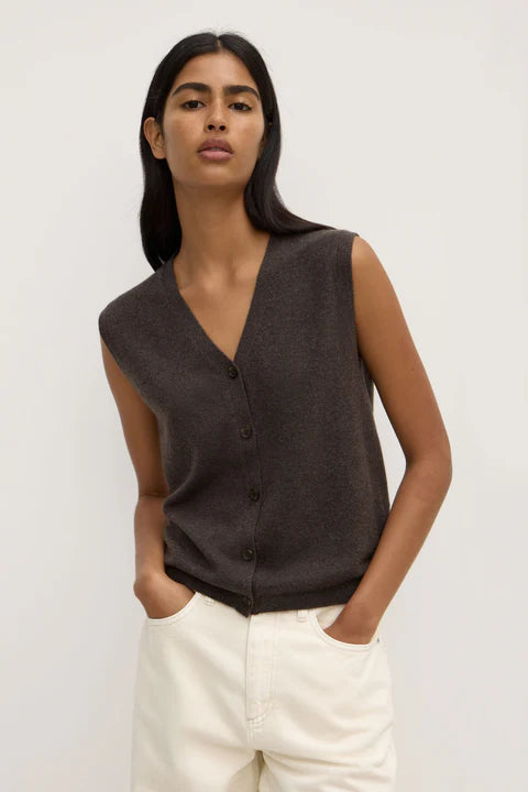 Lara Cashmere Knit Tank - Ganache Marle