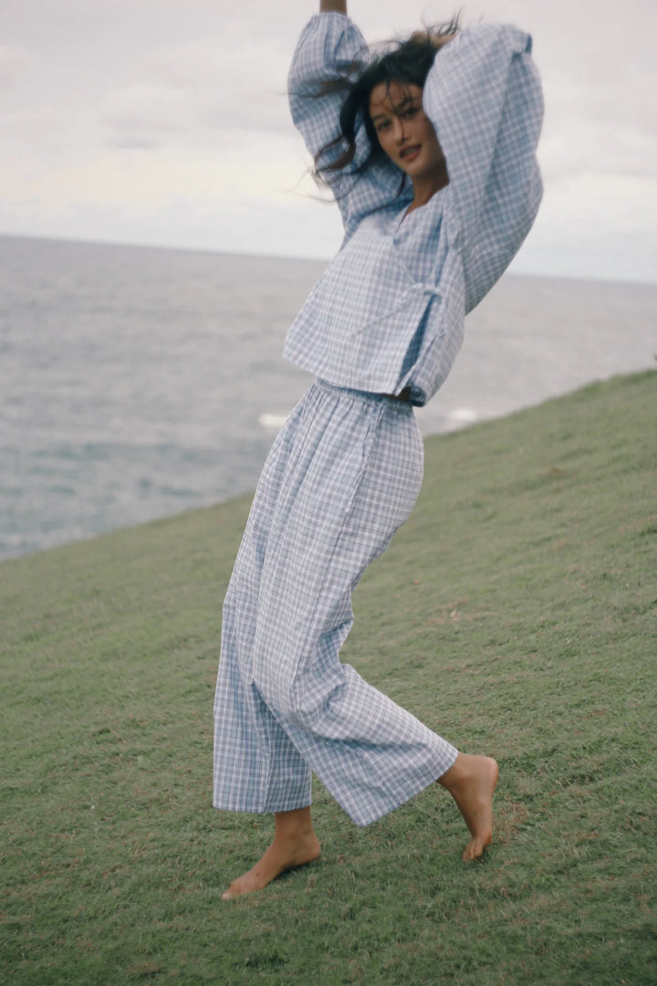 Chloe Tie Pant - Cloud Plaid