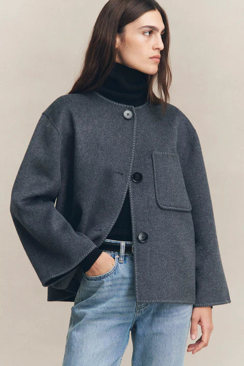 Camille Wool Cashmere Jacket - Charcoal Marle